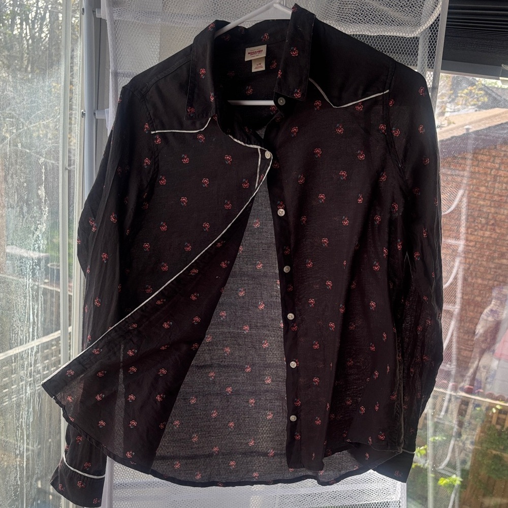 Mossimo Supply Co. Black Button-Up Jacket with Pink Floral Print